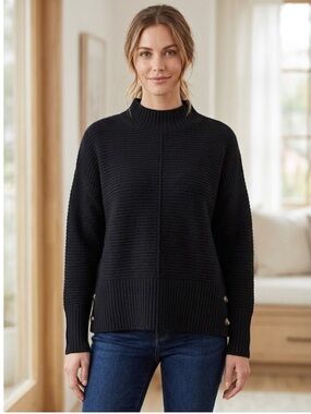 kathy ireland Black Mock Neck Button-Hem Sweater